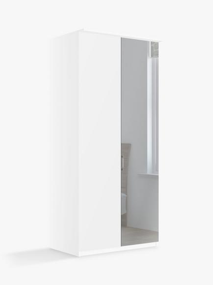 John Lewis Elstra 100cm Wardrobe Right-Hand Mirrored Hinged Door, White/Mirror