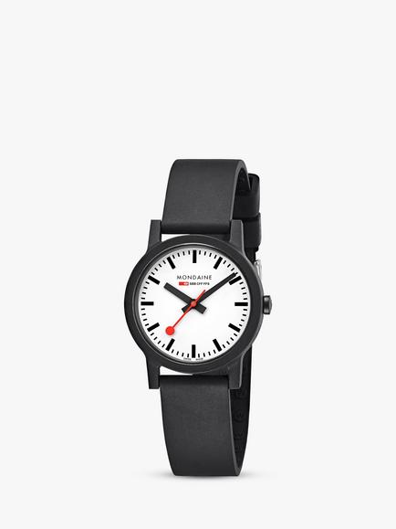 Mondaine MS1.32110.RB Unisex Essence 32mm Rubber Strap Watch, Black/White - view 2, Black/White