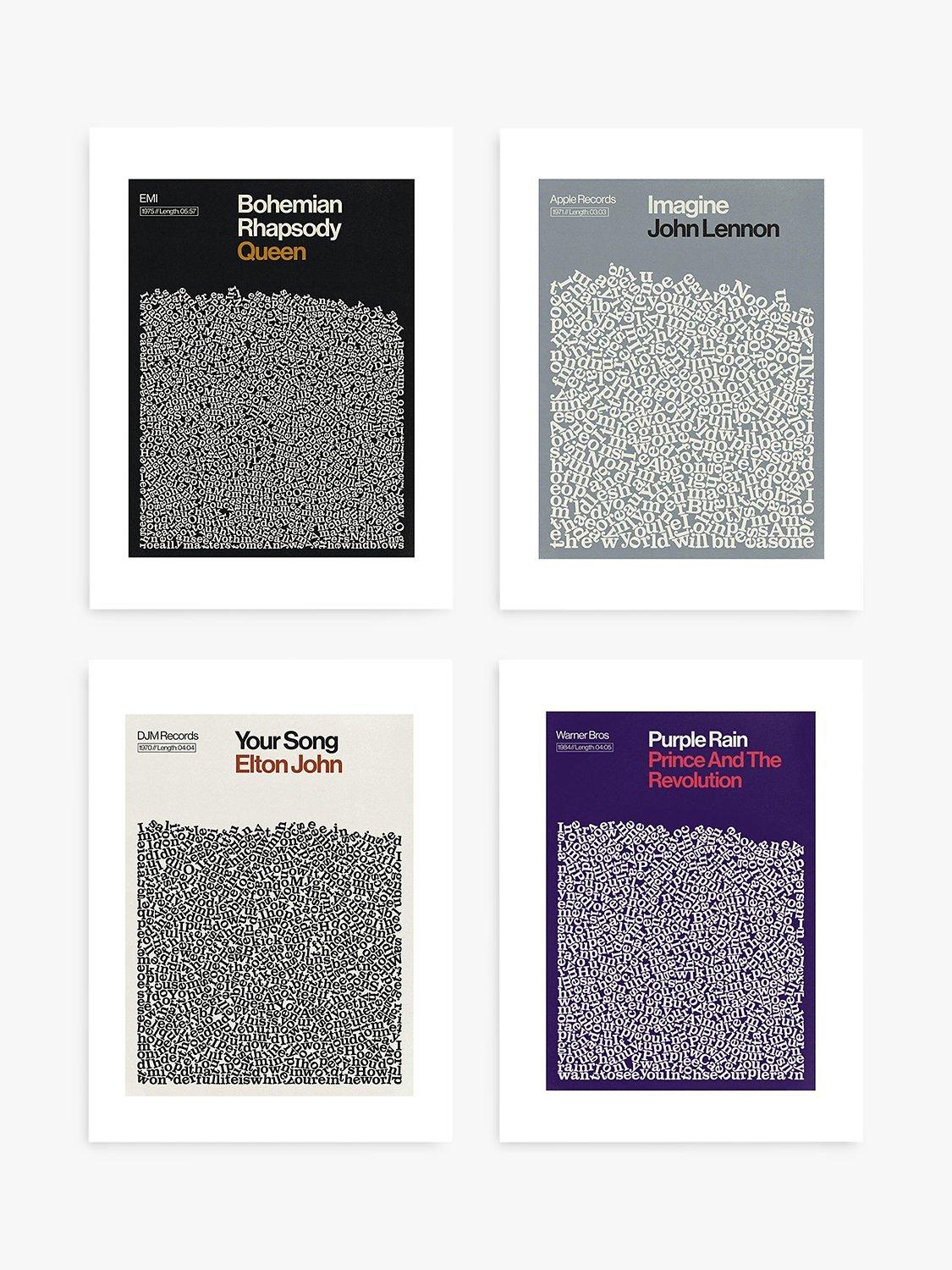 Reign & Hail - Music Lyrics Unframed Prints, Set of 4, 40 x 30cm, Assorted