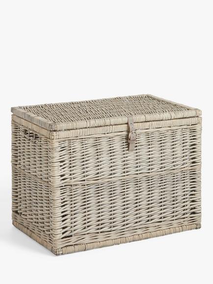 John Lewis Willow Storage Trunk with Leather Strap, Grey Wash, Grey Wash