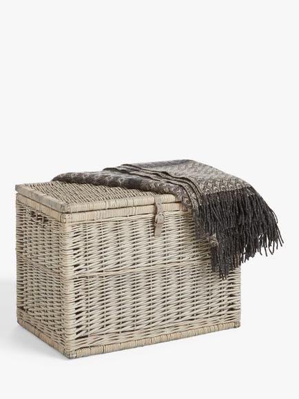 John Lewis Willow Storage Trunk with Leather Strap, Grey Wash - view 2, Grey Wash