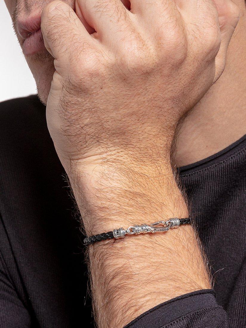Product image 2 of 3, which shows THOMAS SABO Men's Rebel Woven Leather Bracelet, Black/Silver