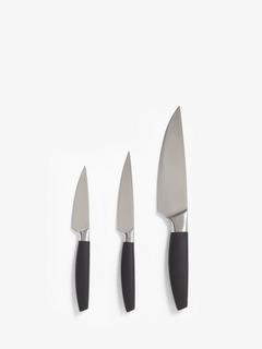 John Lewis ANYDAY Soft Grip Stainless Steel Kitchen Knife Set, 3 Piece, Black