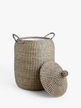 John Lewis Seagrass Laundry Basket, Natural / Navy