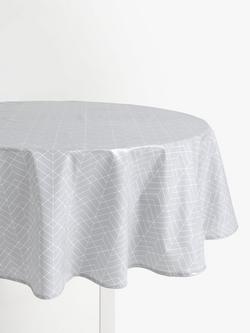 John Lewis Wipe Clean PVC Geometric Print Round Tablecloth, Pale Grey, Dia.180cm, Pale Grey