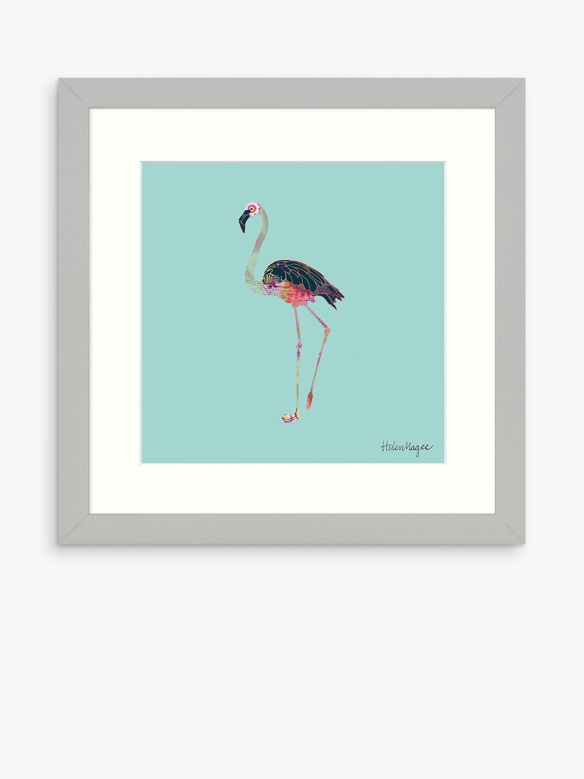 John Lewis Helen Magee 'Hairy Fruit Flamingo Framed Print & Mount, 33.5 x 33.5cm, Blue/Multi