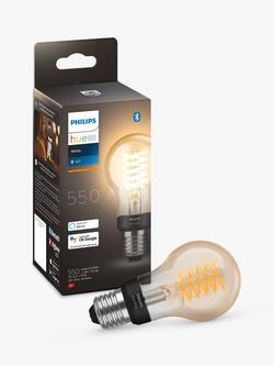 Philips Hue White E27 7W ES Smart LED Classic Bulb, Clear