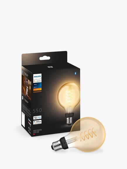 Philips Hue Wireless Lighting White 7.2W ES LED Dimmable Smart Globe Filament Bulb, G93 E27, Clear