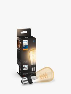 Philips Hue Wireless Lighting White 7W ES LED Smart Dimmable Filament Bulb, ST64 E27, Clear