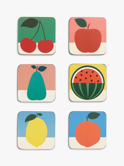 EAST END PRINTS Fruit Cork-Backed Coasters, Set of 6, Multi, Multi