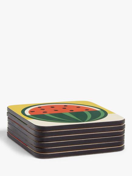 EAST END PRINTS Fruit Cork-Backed Coasters, Set of 6, Multi - view 2, Multi