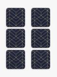 John Lewis Cork-Backed Deco Coasters, Set of 6, Navy/Gold