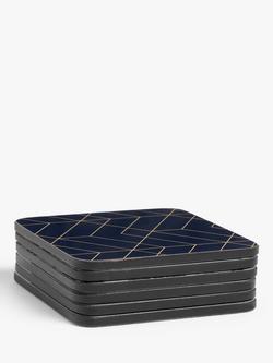 John Lewis Cork-Backed Deco Coasters, Set of 6, Navy/Gold, Navy With Gold Foiling