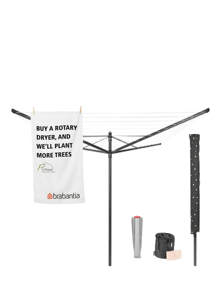 Brabantia Lift-O-Matic Rotary Clothes Outdoor Airer Washing Line with Ground Spike, Cover, Peg Bag and Pegs, 50m, Anthracite