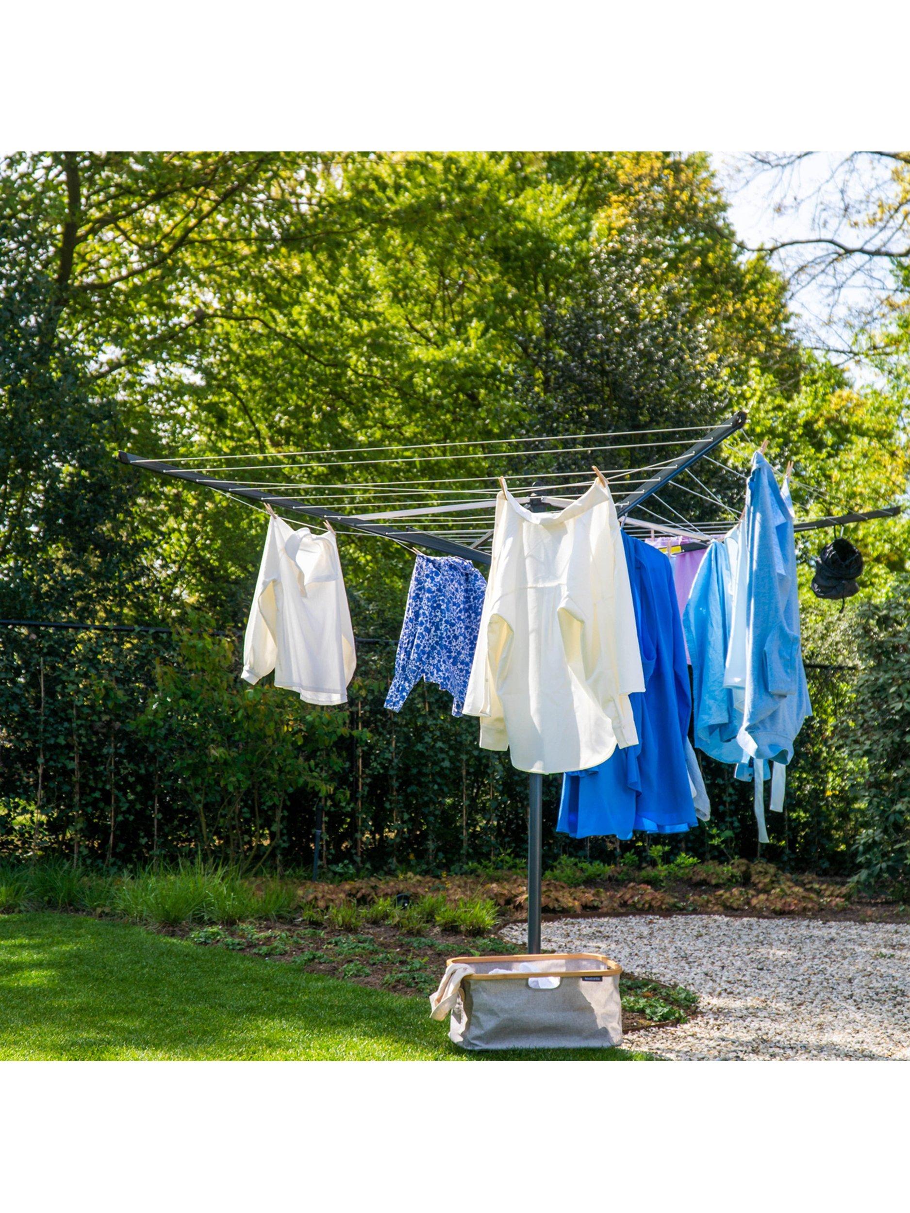 Brabantia Lift O Matic Rotary Clothes Outdoor Airer Washing Line with Ground Spike Cover Peg Bag and Pegs 50m Anthracite