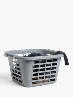 John Lewis Square Plastic Laundry Basket, Grey - view 2, Grey