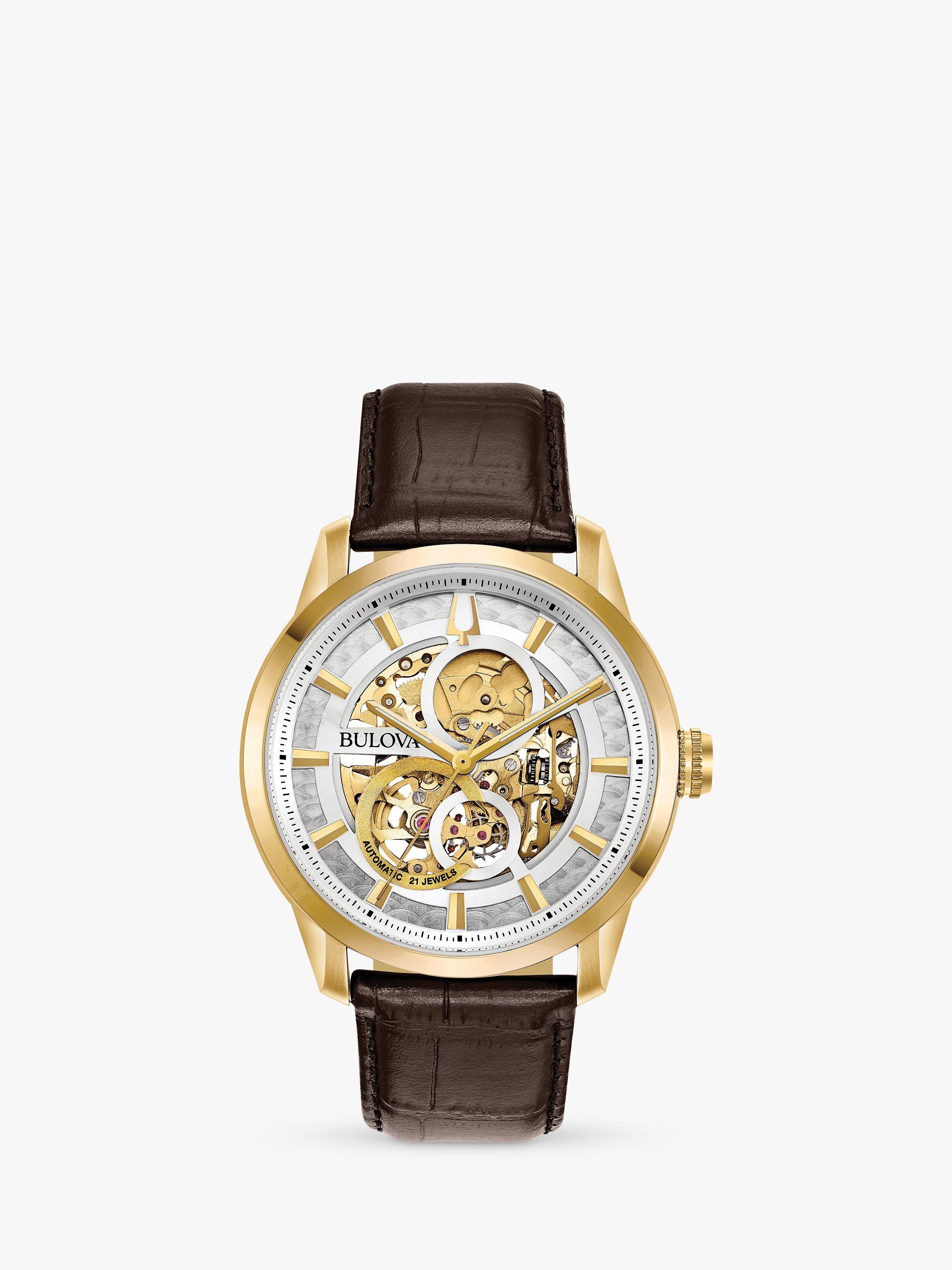 Bulova Men's Sutton Skeleton Automatic Leather Strap Watch