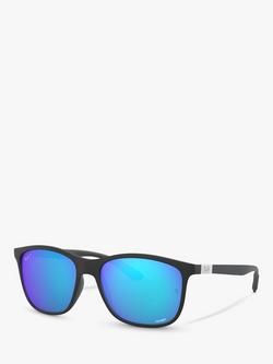 Ray-Ban RB4330 Unisex Chromance Polarised Square Sunglasses, Black/Mirrored Blue