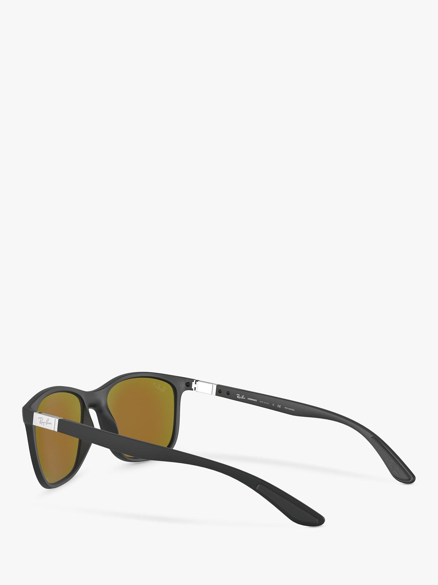 Product image 5 of 11, which shows Ray-Ban RB4330 Unisex Chromance Polarised Square Sunglasses, Black/Mirrored Blue