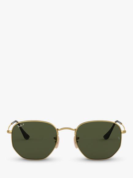 Ray-Ban RB3548N Unisex Polarised Hexagonal Sunglasses - view 2, Gold/Green