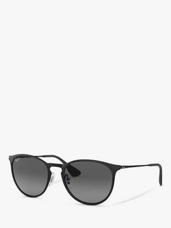 Ray-Ban RB3539 Women's Erika Polarised Oval Sunglasses, Black/Grey Gradient, Black/Grey Gradient