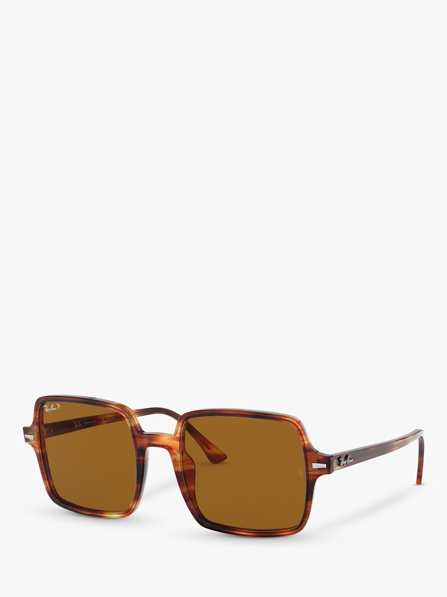 Ray-Ban RB1973 Women's Polarised Square Sunglasses, Striped Havana/Brown