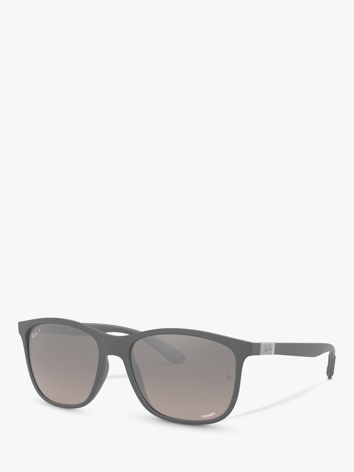 Product image 1 of 11, which shows Ray-Ban RB4330 Unisex Chromance Polarised Square Sunglasses, Grey/Mirrored Silver