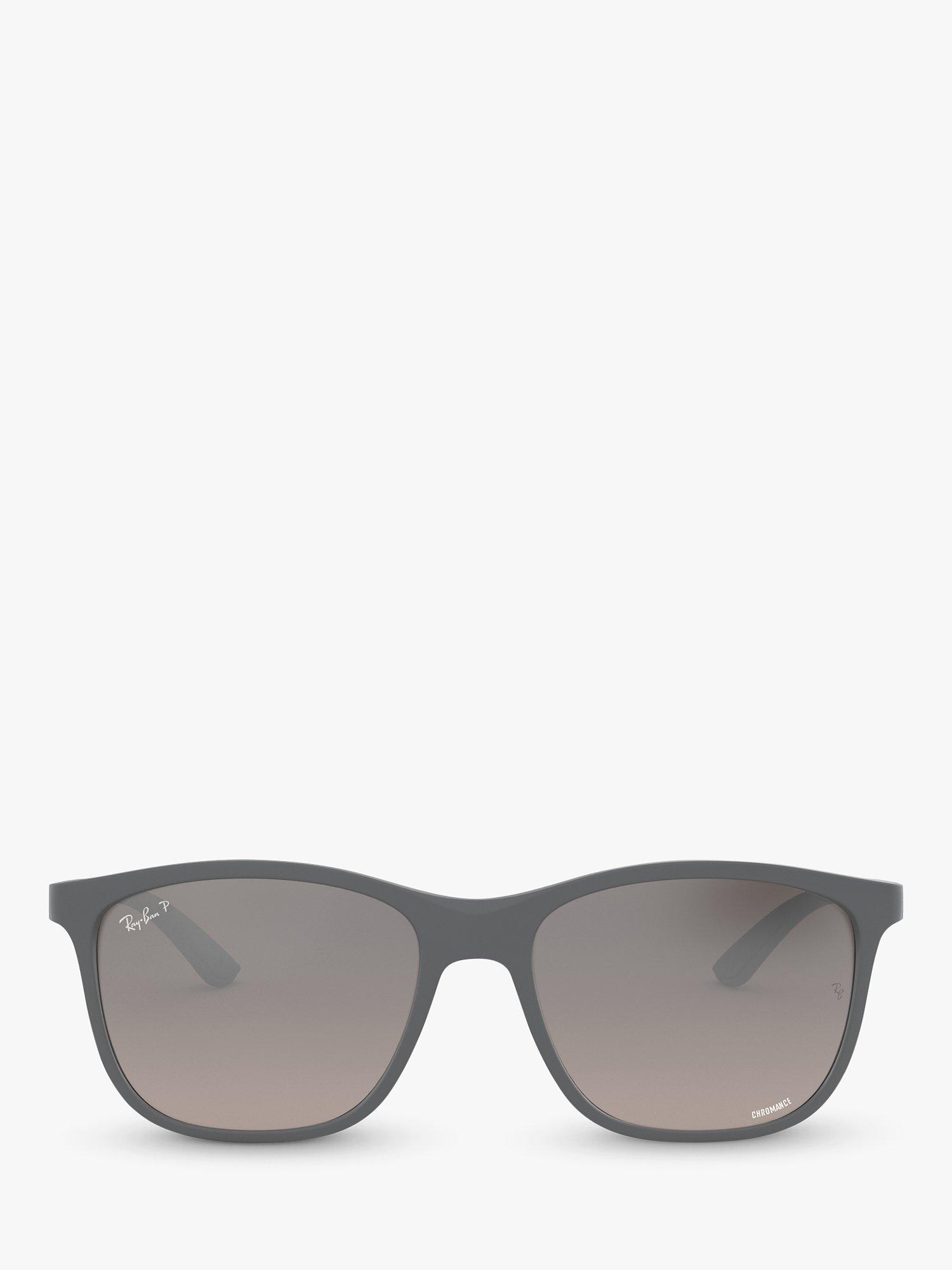 Product image 2 of 11, which shows Ray-Ban RB4330 Unisex Chromance Polarised Square Sunglasses, Grey/Mirrored Silver