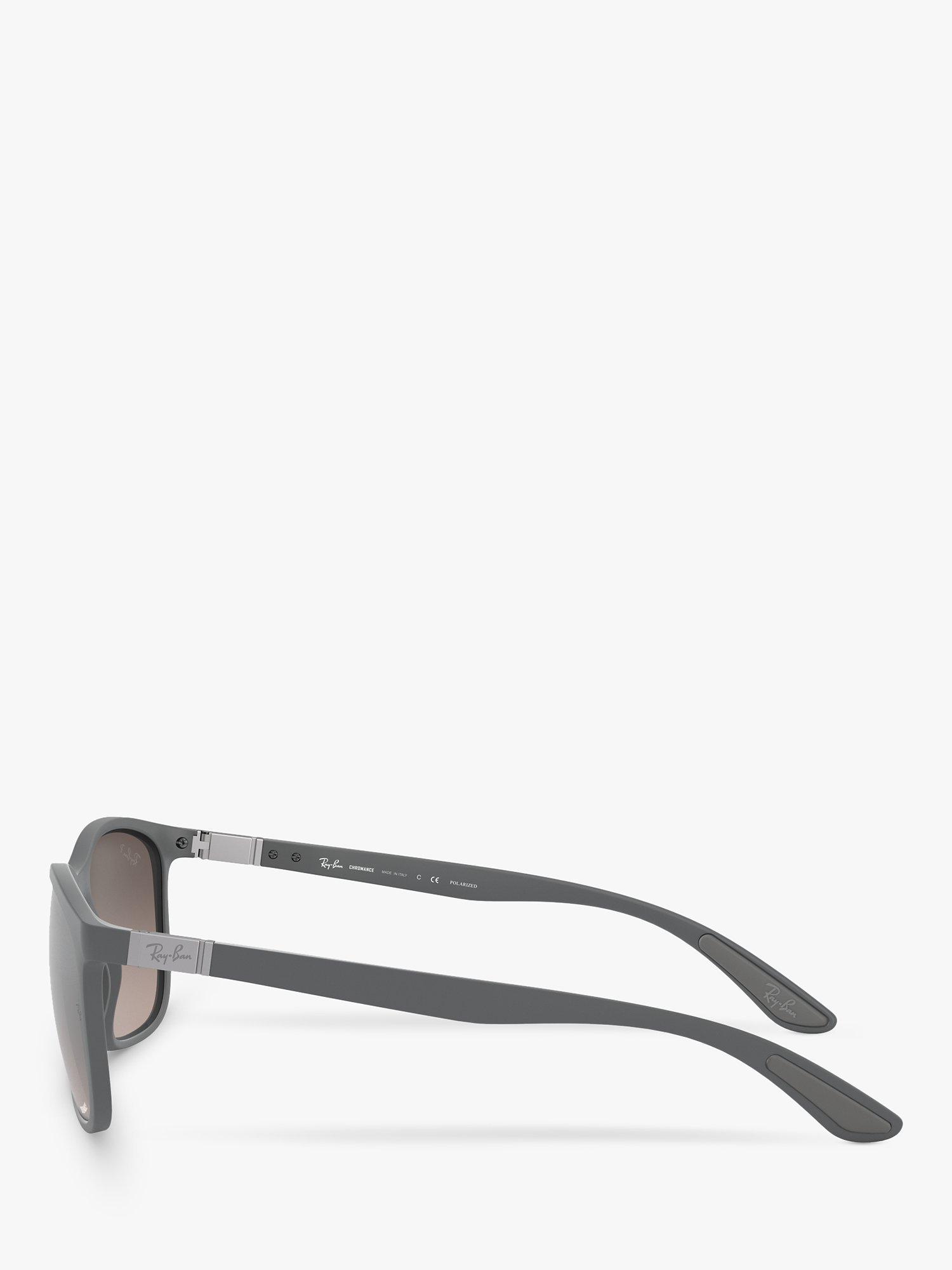 Product image 3 of 11, which shows Ray-Ban RB4330 Unisex Chromance Polarised Square Sunglasses, Grey/Mirrored Silver