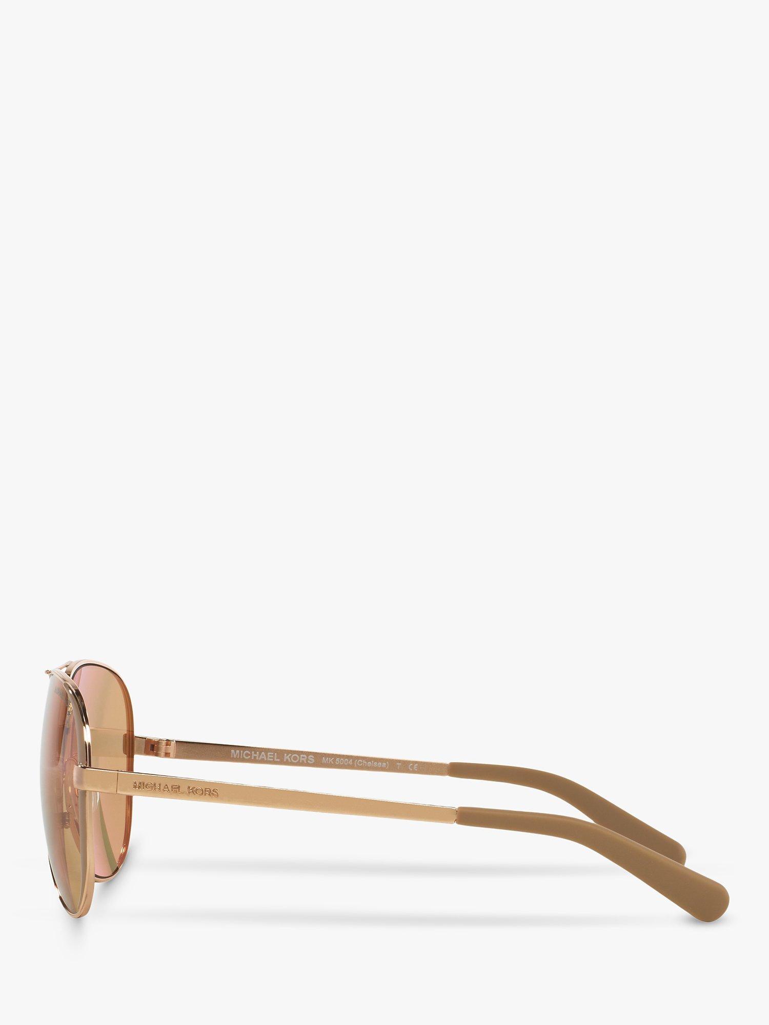 Product image 4 of 11, which shows Michael Kors MK5004 Women's Chelsea Aviator Sunglasses, Gold/Mirror Pink