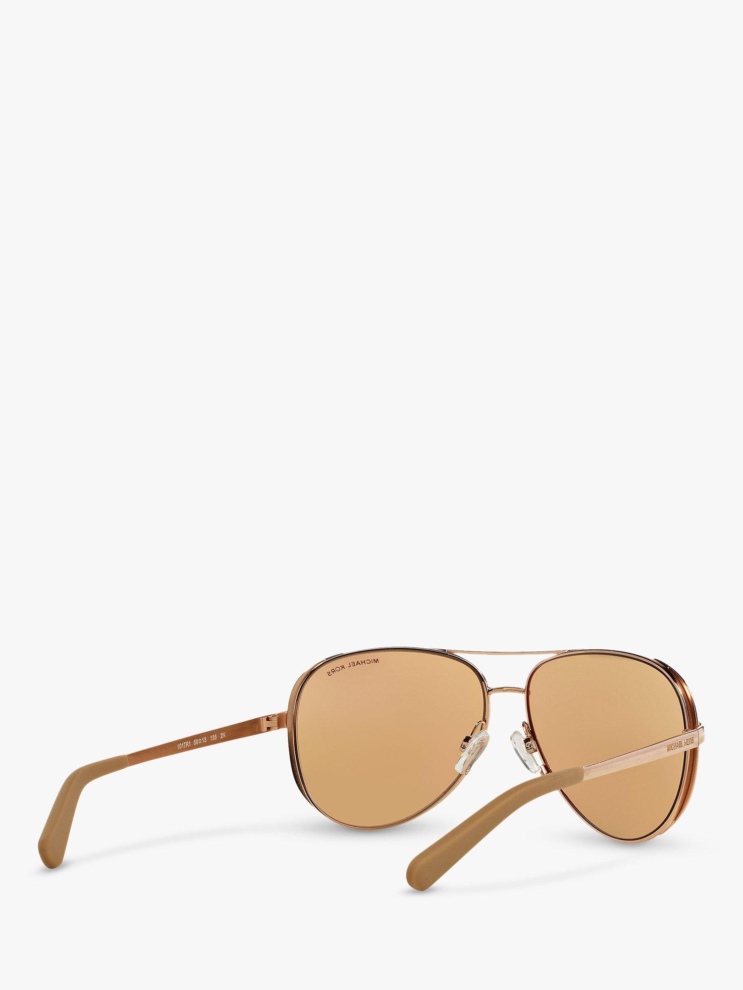 Product image 8 of 11, which shows Michael Kors MK5004 Women's Chelsea Aviator Sunglasses, Gold/Mirror Pink