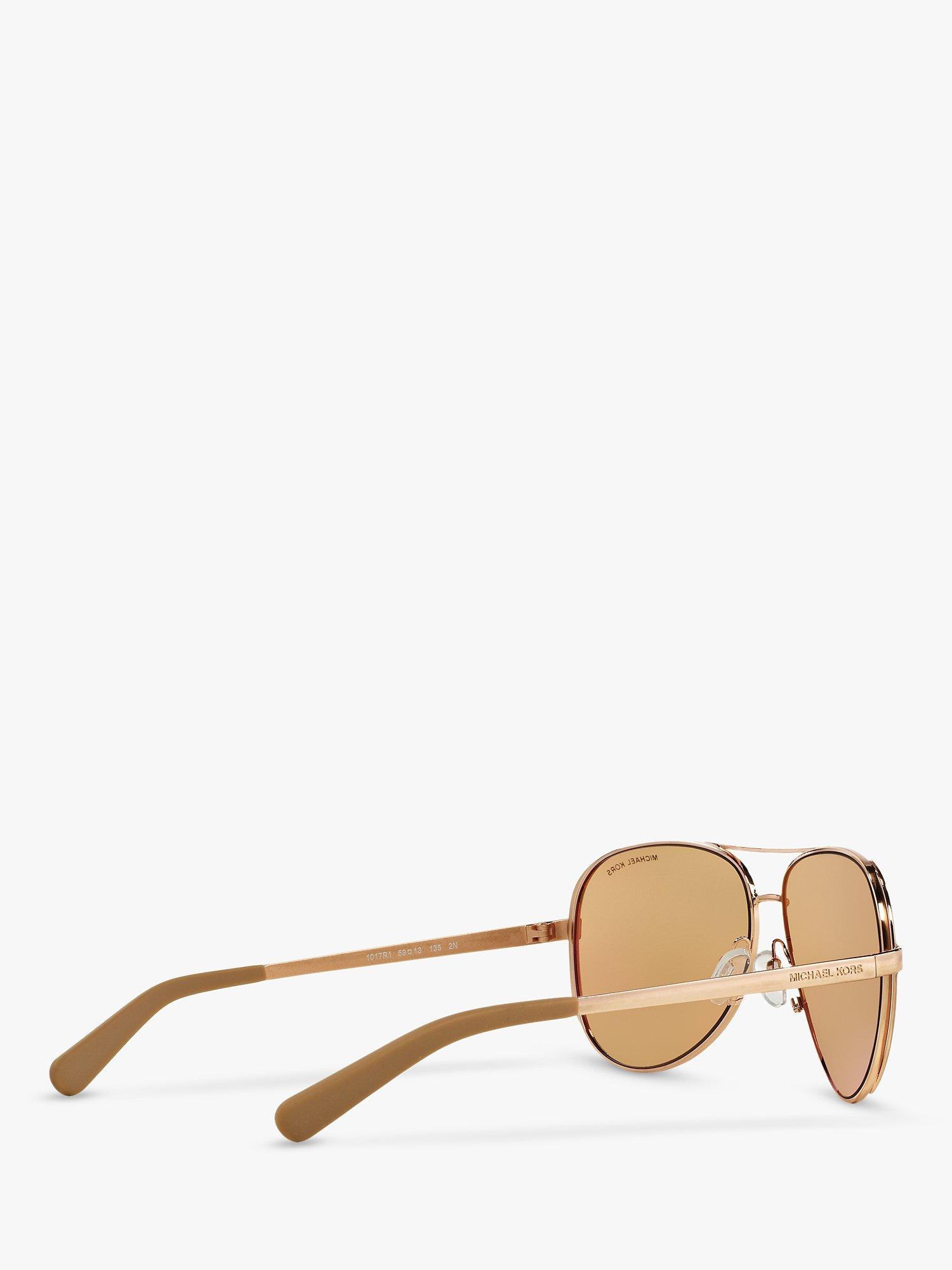 Product image 9 of 11, which shows Michael Kors MK5004 Women's Chelsea Aviator Sunglasses, Gold/Mirror Pink