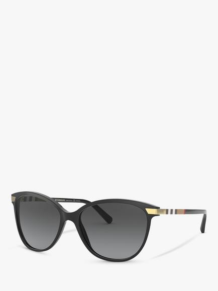 Burberry BE4216 Women's Polarised Cat's Eye Sunglasses, Black/Grey Gradient, Black/Grey Gradient