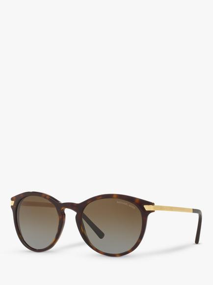 Michael Kors MK2023 Women's Polarised Round Sunglasses, Tortoise/Brown Gradient, Tortoise/Brown Gradient