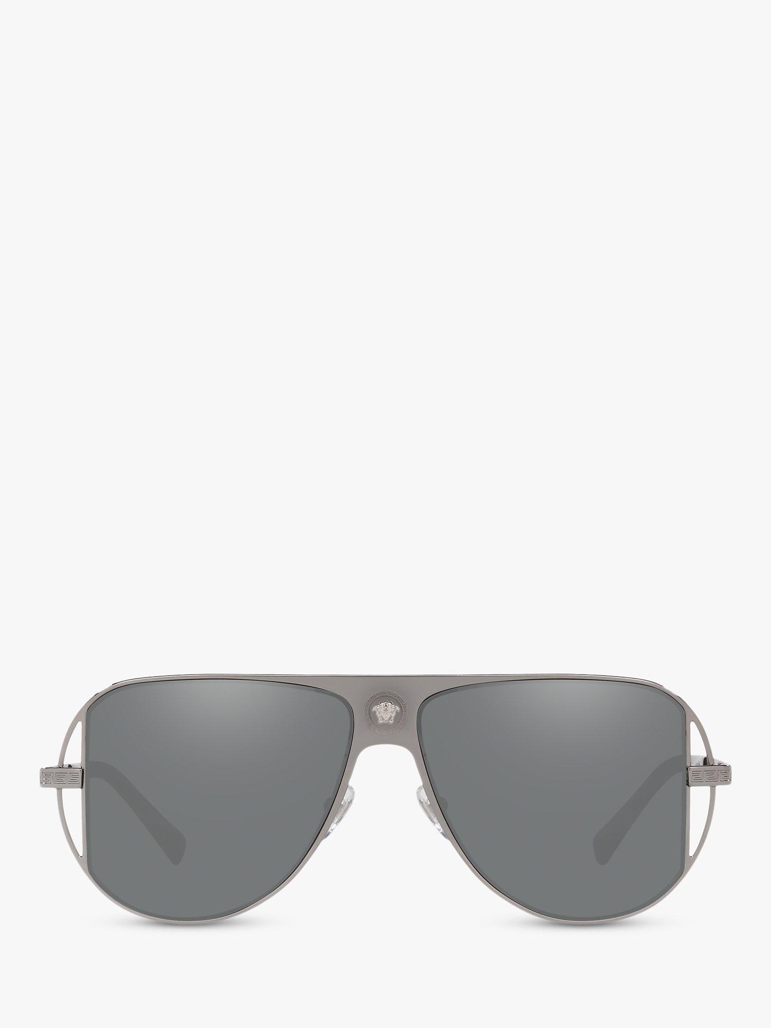 Product image 3 of 11, which shows Versace VE2212 Men's Aviator Sunglasses, Silver/Grey