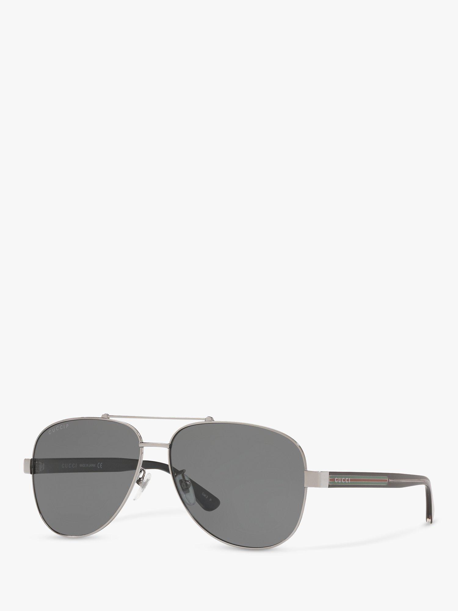 Gucci GG0528S Men s Aviator Polarised Aviator Sunglasses Silver Grey