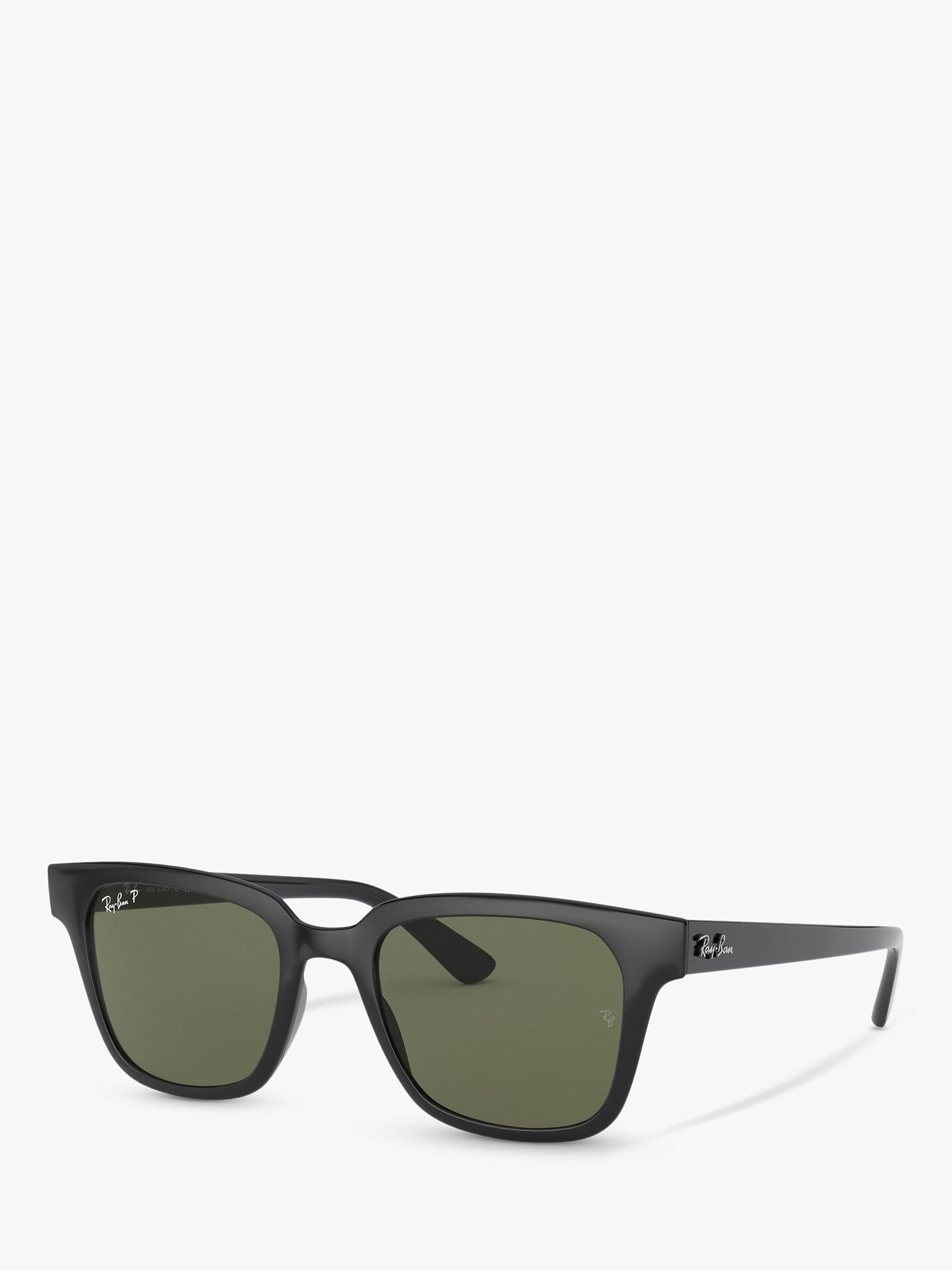 Ray-Ban RB4323 Unisex Polarised Wayfarer Sunglasses, Black/Green