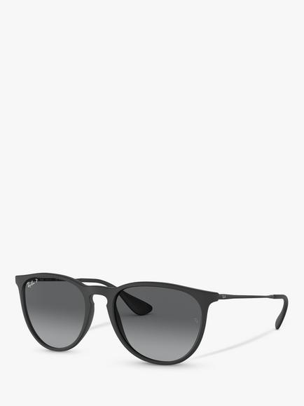 Ray-Ban RB4171 Women's Erika Classic Polarised Oval Sunglasses, Black, Black