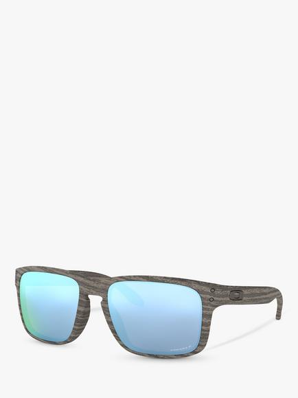 Oakley OO9102 Men's Holbrook Prizm Polarised Square Sunglasses, Grey/Mirror Blue