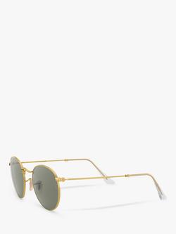 Ray-Ban RB3447 Men's Polarised Round Metal Sunglasses - view 2, Gold/Green