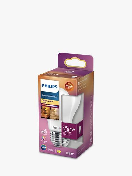 Philips 10.5W ES LED Dimmable Classic Bulb, Warm White - view 2, Warm White