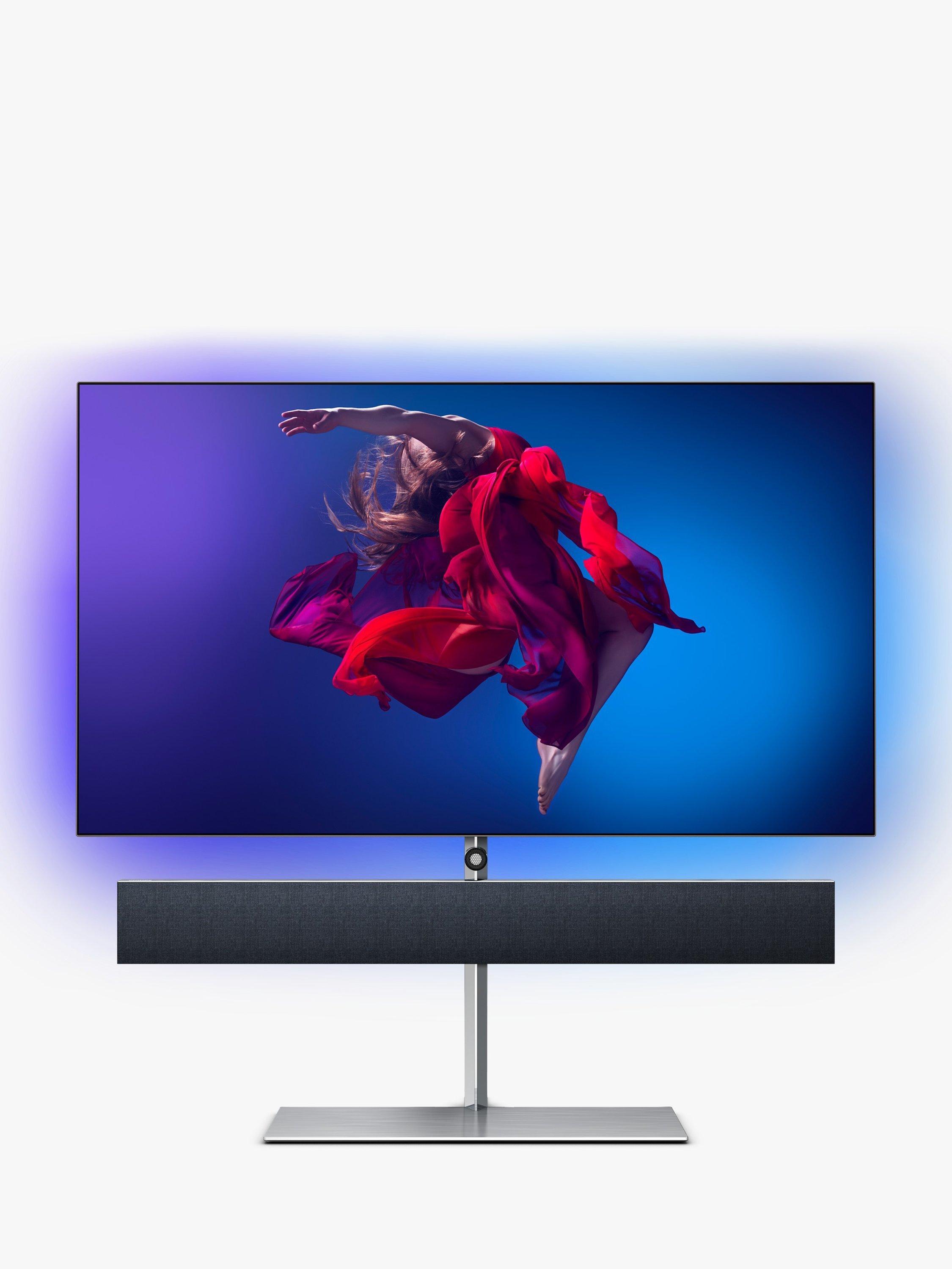 Philips 65OLED984 (2019) OLED HDR 4K Ultra HD Smart Android TV, 65” with Freeview HD, Ambilight, & Bowers & Wilkins Suspended Sound Bar Stand, UHD Premium Certified, Black