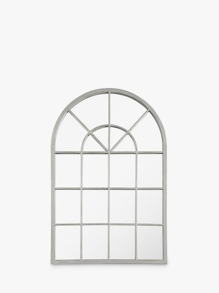 Gallery Direct Foras Arch Window Metal Frame Wall Mirror, 90 x 60cm, Light Grey, Light Grey