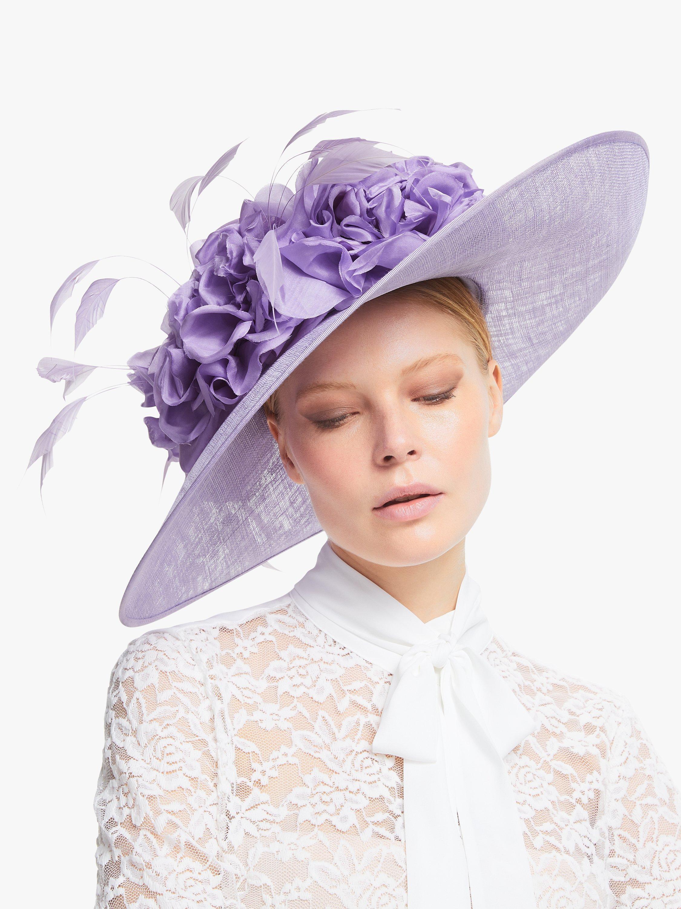 Snoxells Lidia Wide Disc Rose Applique Occasion Hat, Lilac