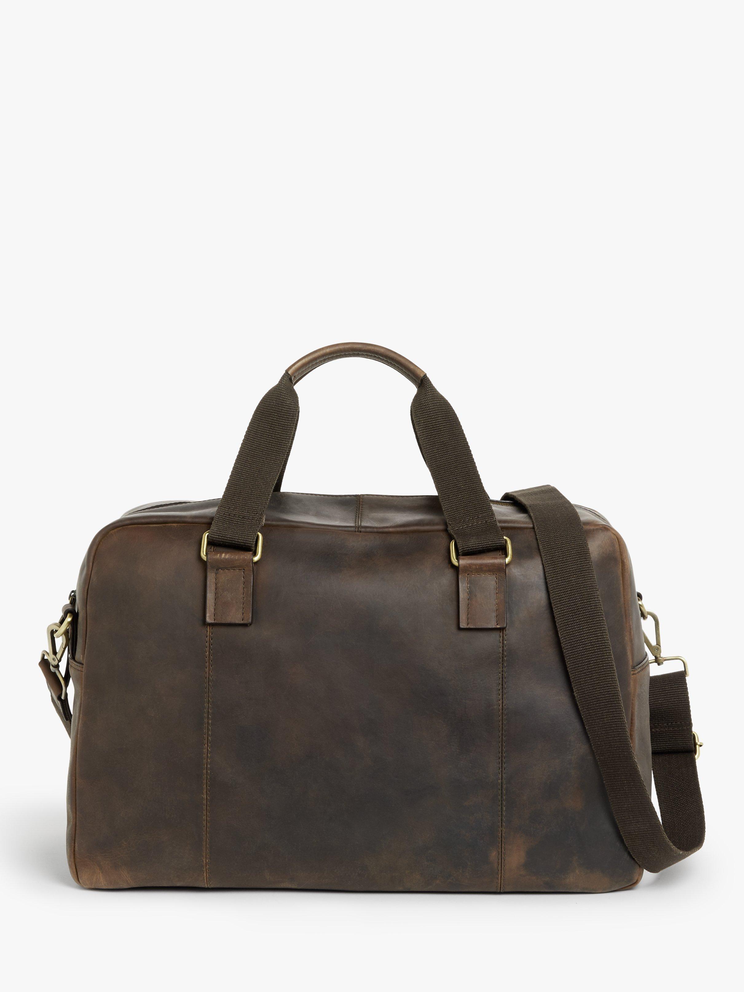 John Lewis Ottawa Oiled Leather Holdall, Brown