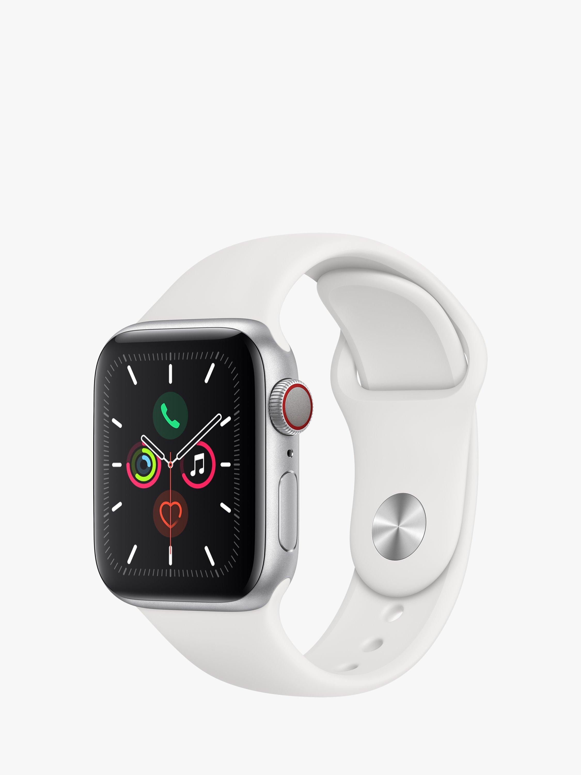 Apple Watch Series 5 GPS + Cellular, 40mm Silver Aluminium Case with White Sport Band