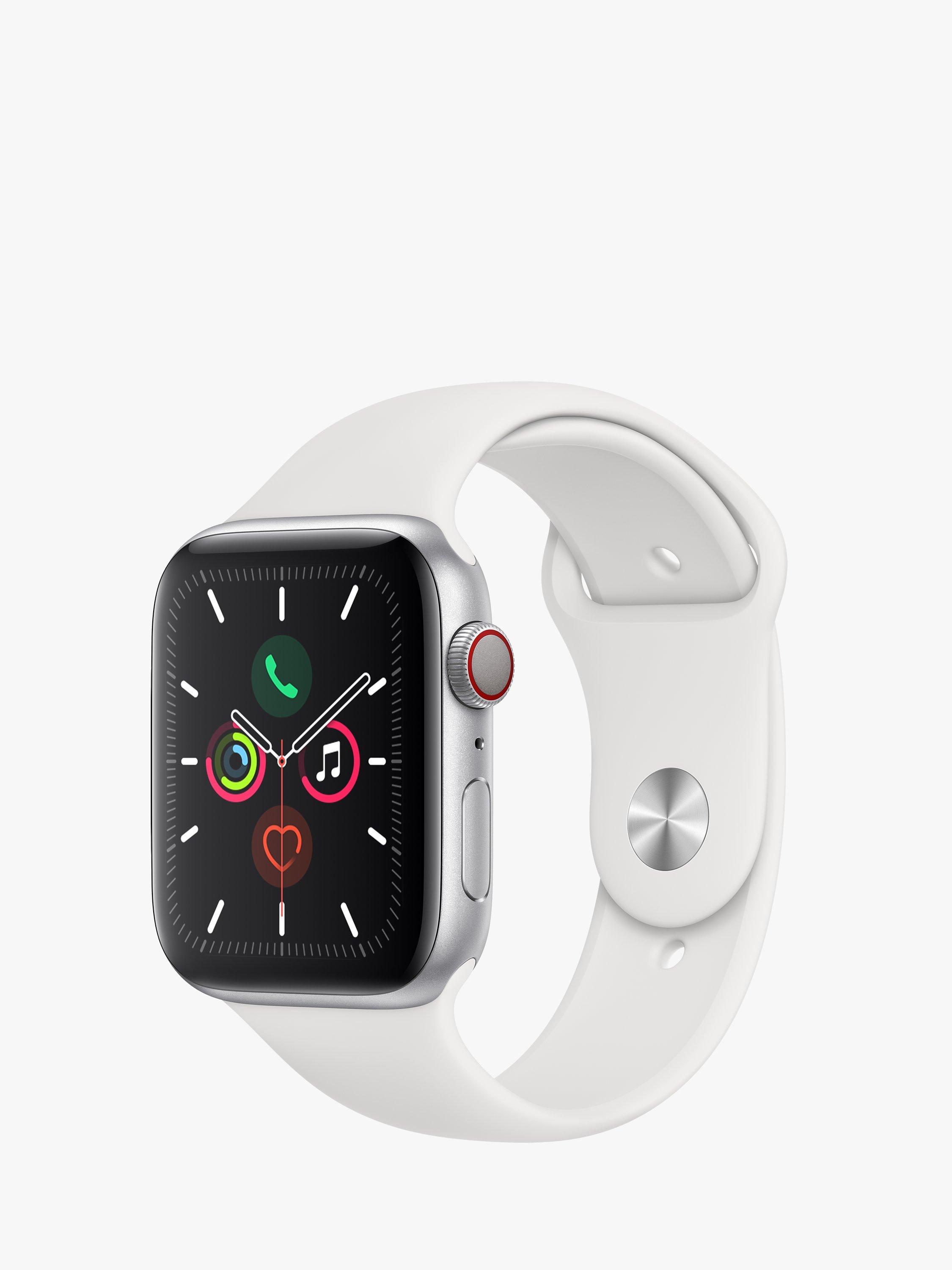 Apple Watch Series 5 GPS + Cellular, 44mm Silver Aluminium Case with White Sport Band