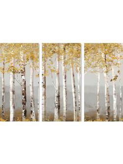 John Lewis Allison Pearce 'Soft Birch Trees' Triptych Canvas Print, 30 x 60cm, Set of 3, Green/White, Green/White