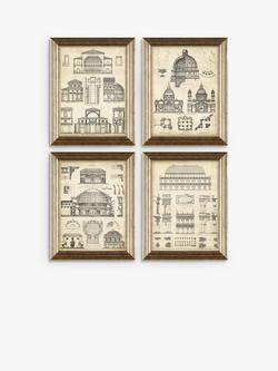 Vintage Architecture Framed Prints, Set of 4, 47 x 37cm, Black/White, Black/White