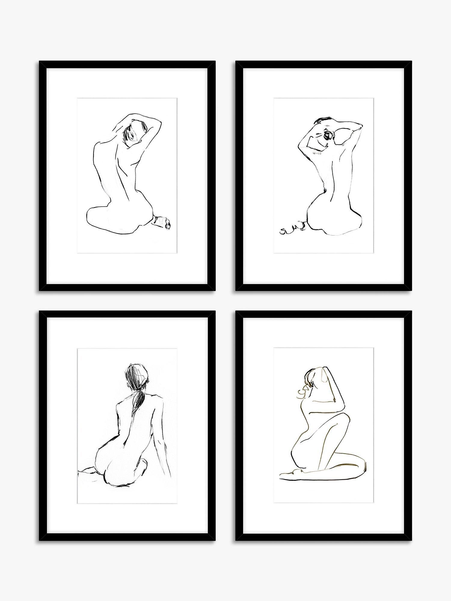 John Lewis Jennifer Paxton Parker/Ethan Harper 'Nude Study' Framed Print & Mount, Set of 4, 42 x 32cm, Black/White